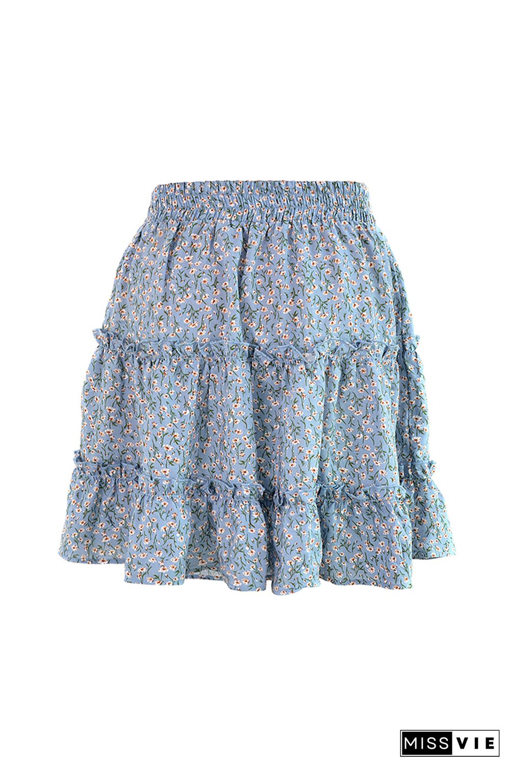 Floral Print Ruffle Drawstring A-line Mini Skirt Wholesale