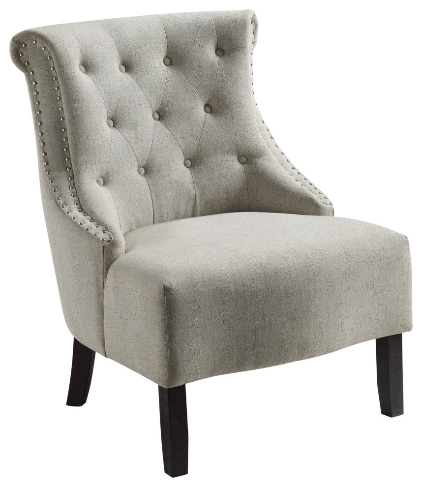 Traditional Accent Chair  Scrolled and Button Tufted Back With Padded Seat   Transitional   Armchairs And Accent Chairs   by Declusia  Houzz