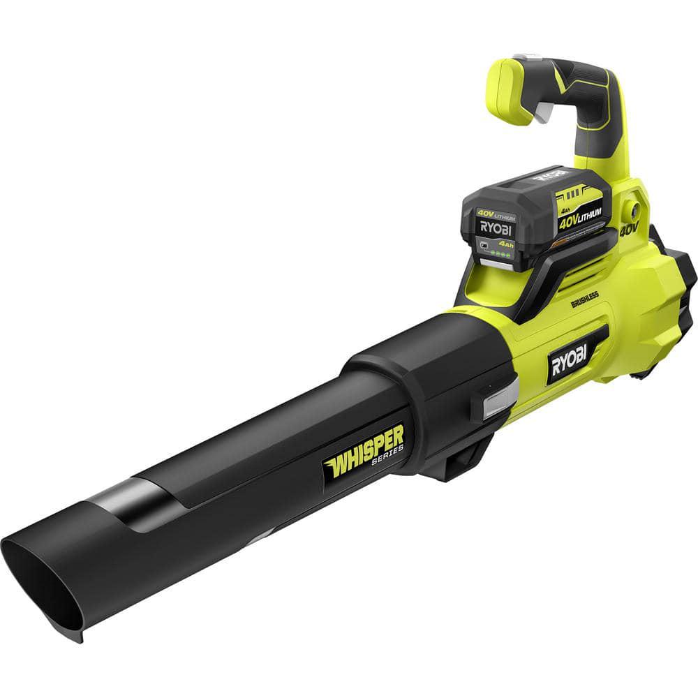 RYOBI 40V Brushless 125 MPH 550 CFM Cordless Battery Whisper Series Jet Fan Blower with 40 Ah Battery and Charger