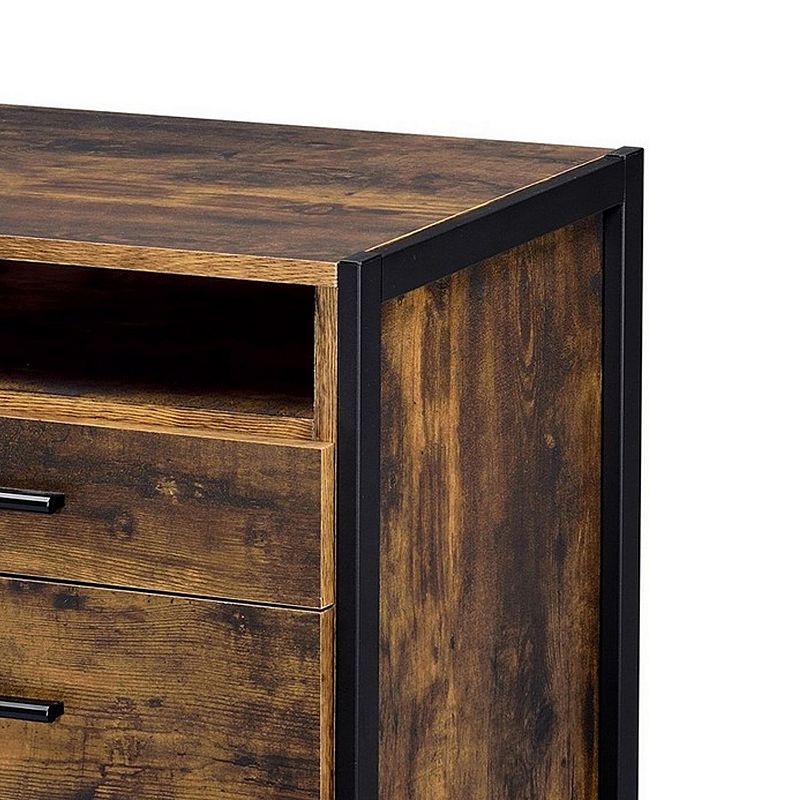 Nat 23 Inch Rustic Wood Nightstand， 2 Drawers， Brown and Black