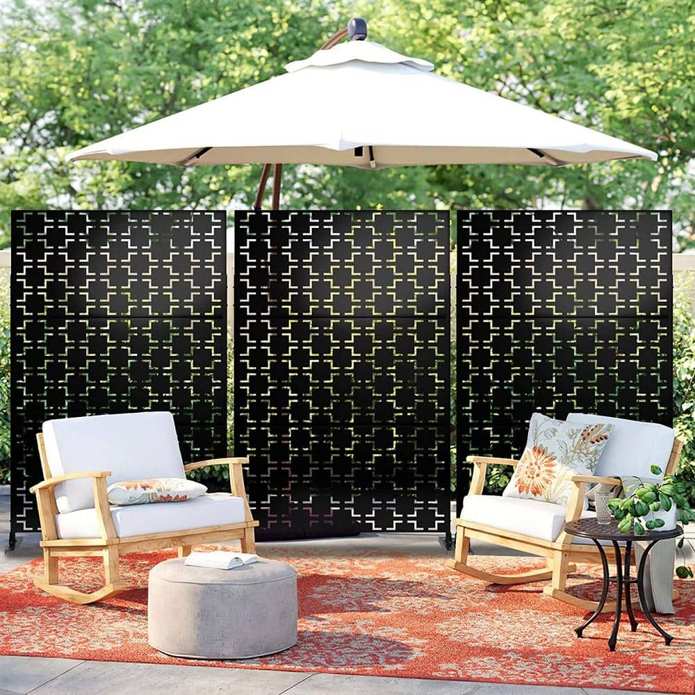 Tunearary 76 in. H Black Outdoor Privacy Screens and Panels with Stand for Patio Deck Balcony Backyard Garden LYFD0102HPKMYY