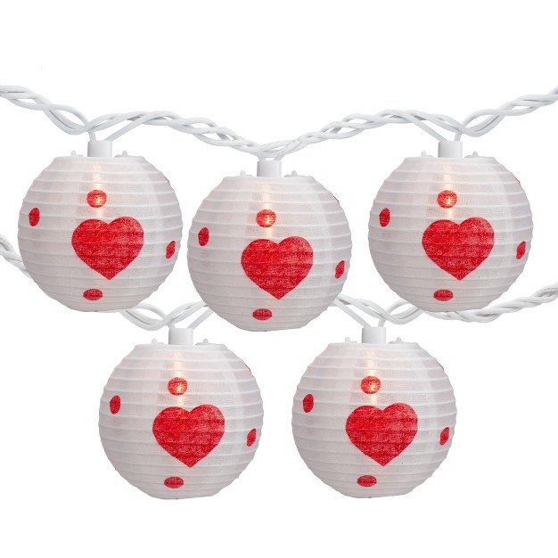 Northlight 10 count White And Red Heart Paper Lantern Valentine x27 s Day Lights 8 5ft White Wire