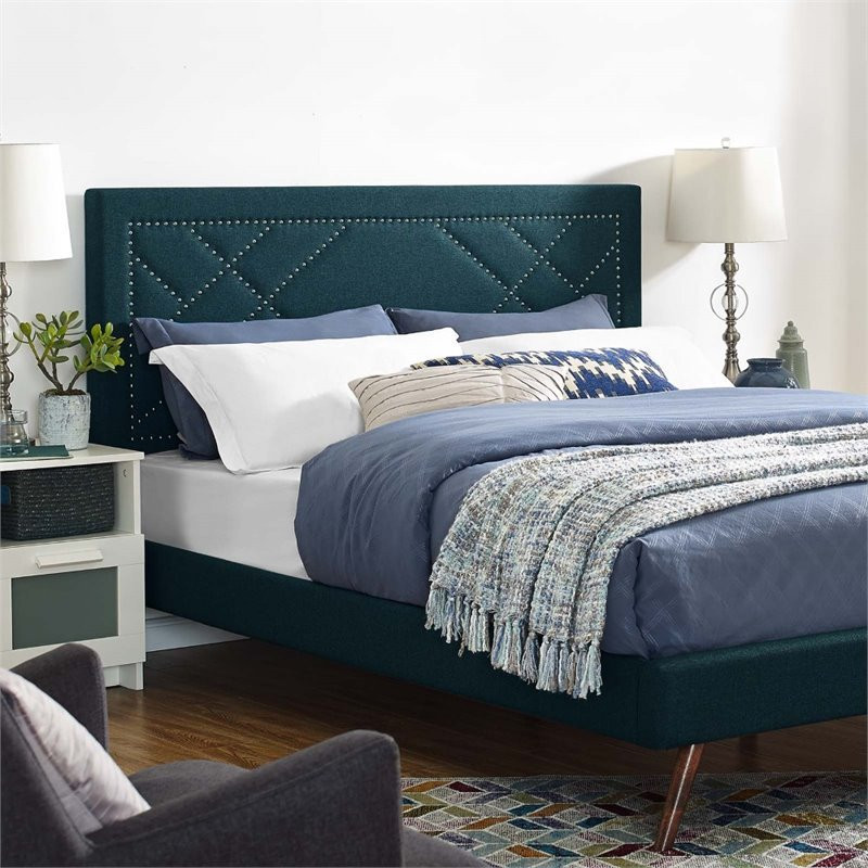 Modway Reese Nailhead Full/Queen Upholstered Linen Fabric Headboard in Azure   Transitional   Headboards   by Homesquare  Houzz