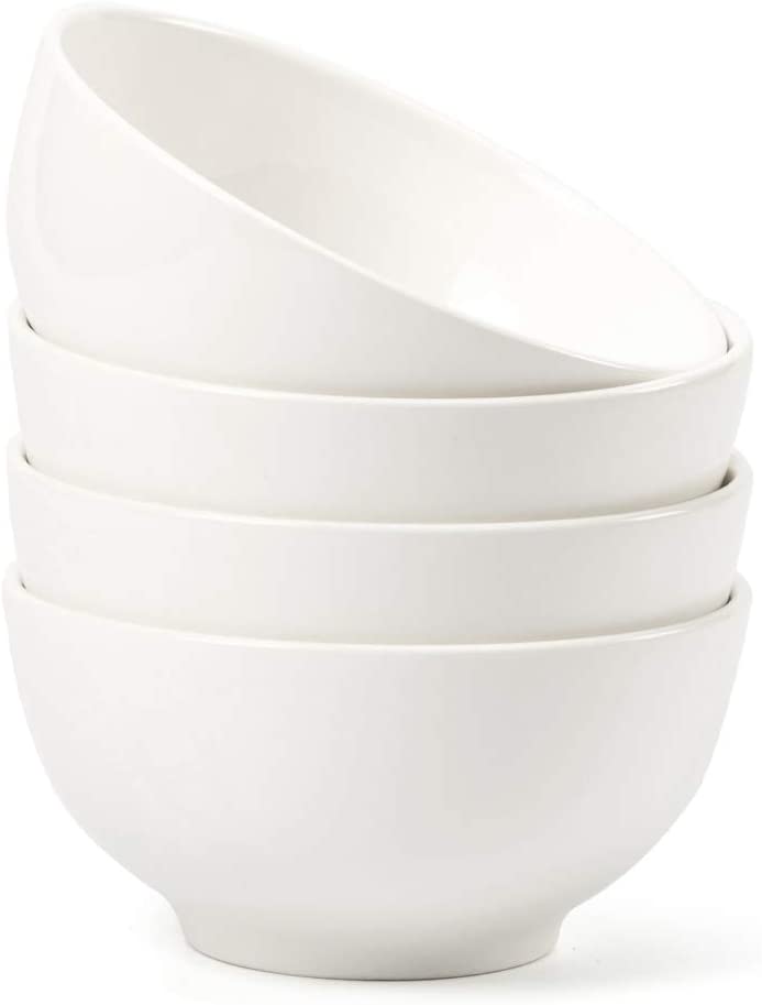 EZOWare 6-inch Porcelain Bowl Set， 22 oz Round Bowls for Cereal， Salad， Soup， Snacks， Dessert - 6 Pack， White