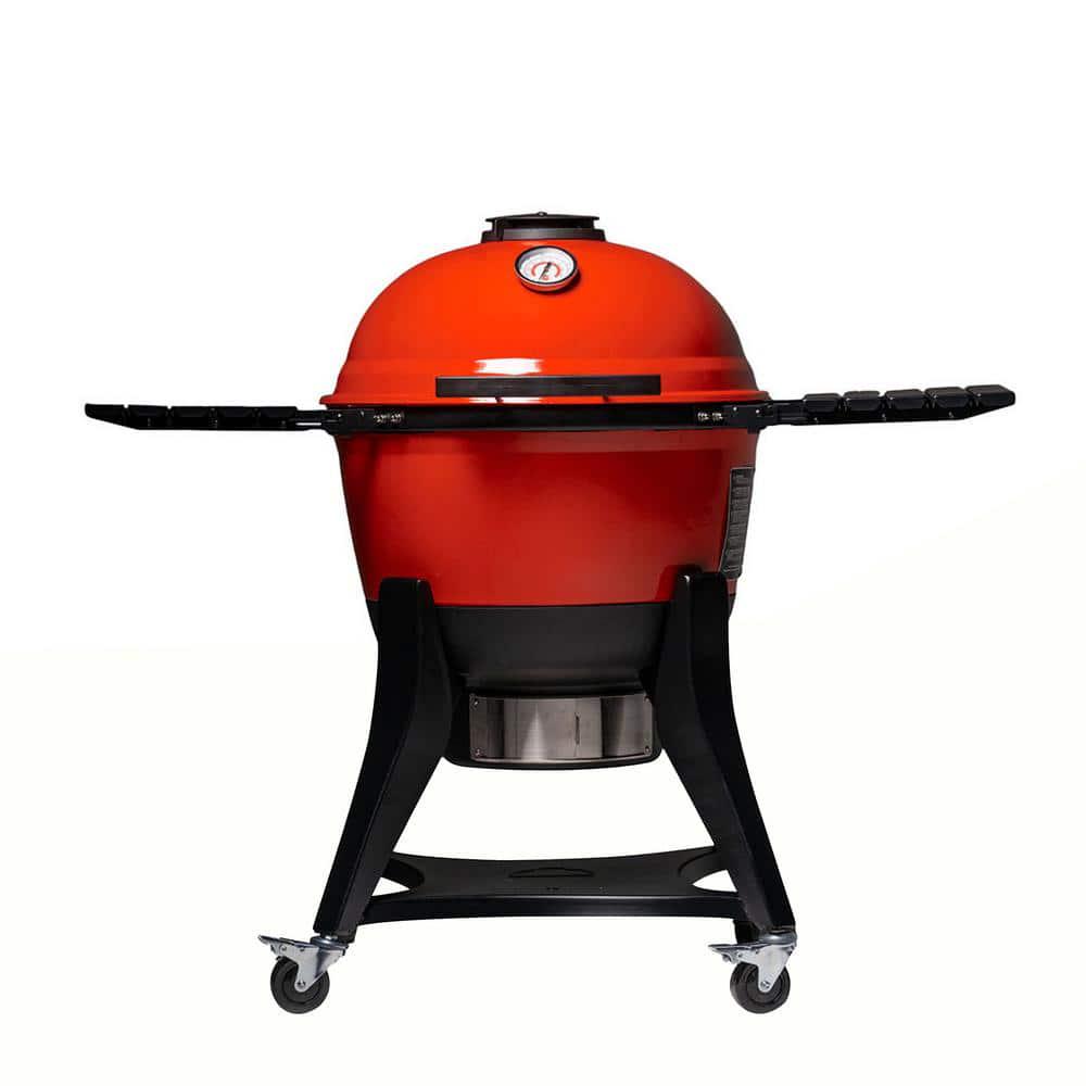 Kamado Joe Kettle Joe 22 in Charcoal Grill in Red with Hinged Lid Cart and Side Shelves