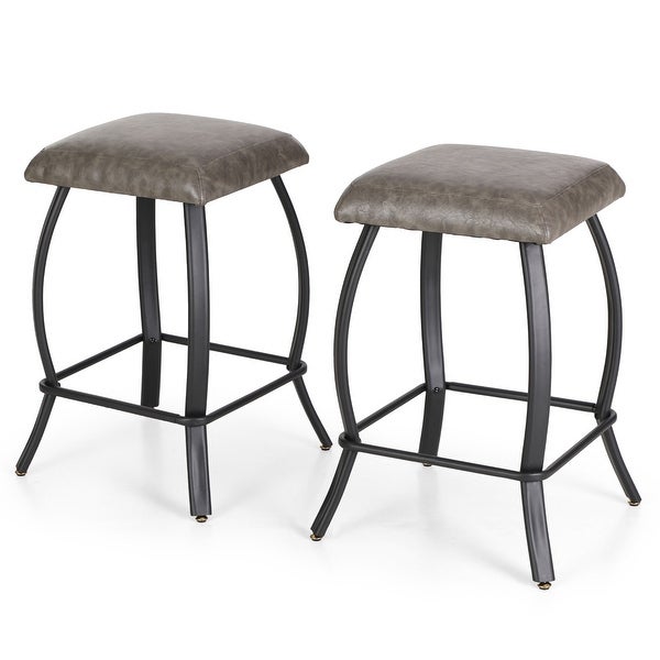 26'' Square PU Leather Bar Stool with Footrest Backless Kitchen Dining Chair， Set of 2