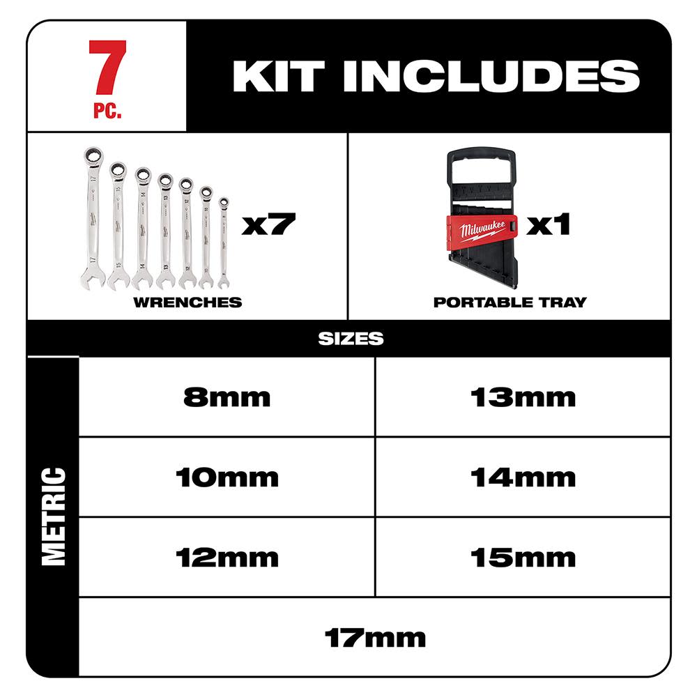 7pc Ratcheting Combination Wrench Set ; Metric ;