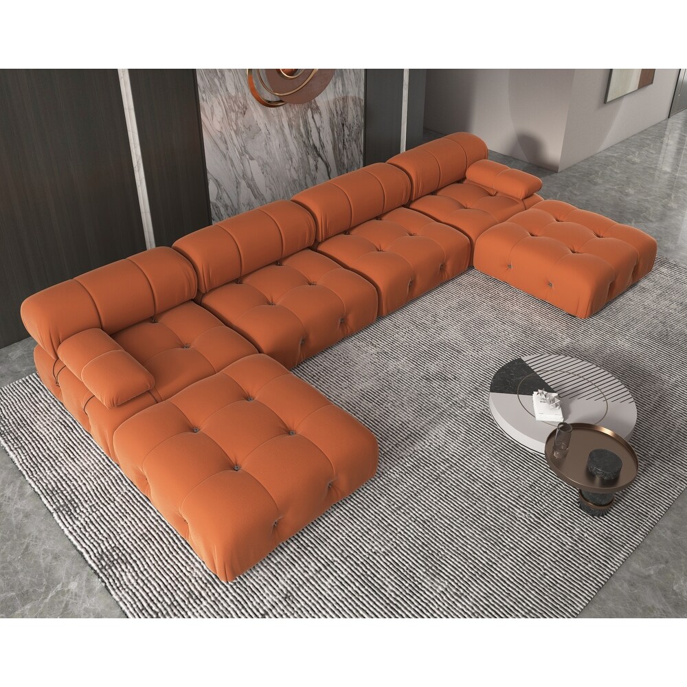 Velvet Sectional Sofa Reversible Modular Couch  Orange