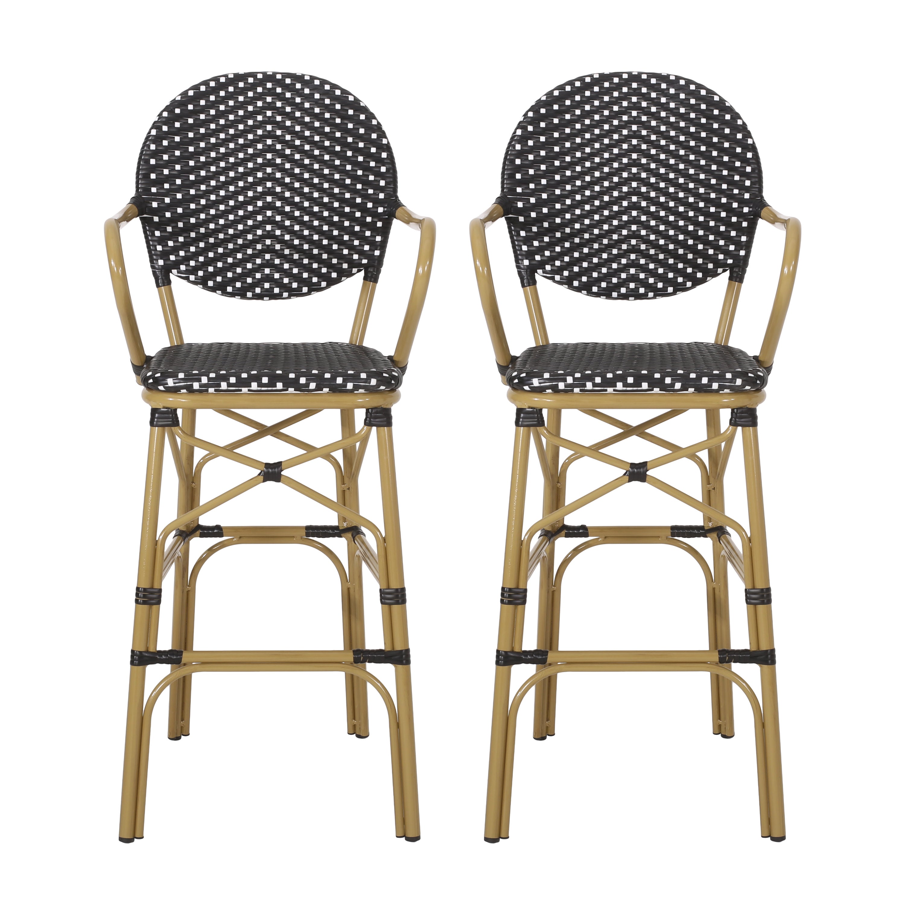 Danberry Outdoor Wicker and Aluminum 29.5 Inch French Barstools, Set of 2