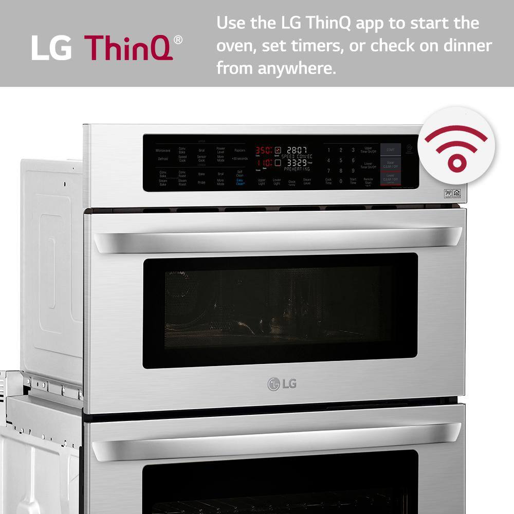 LG 30 in. Combination Double Electric Smart Wall Oven wConvection EasyClean Built-in Microwave in Stainless Steel LWC3063ST