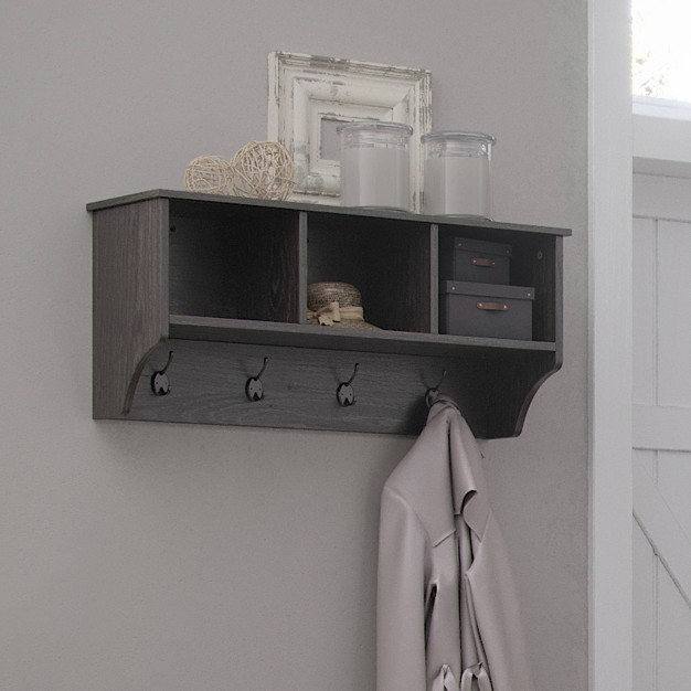 Woodbury Wall Shelf With Cubbies And Hooks Woodgrain Riverridge Home