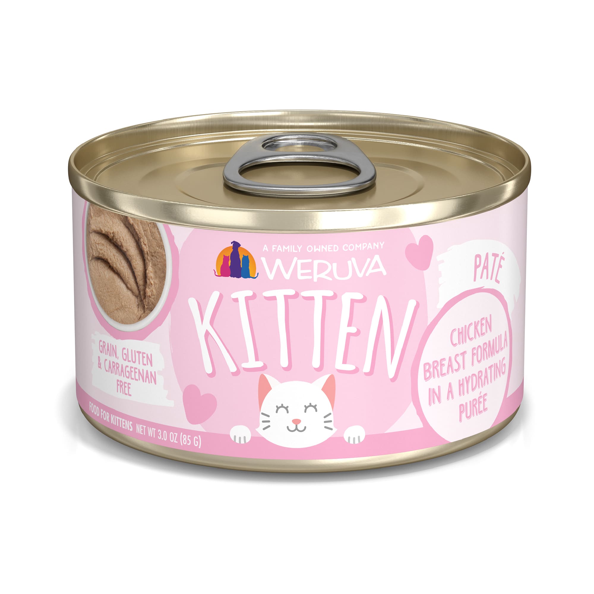 WERUVA Kitten Pate Chicken Breast Formula in a Hydrating Puree Wet Cat Food， 3 oz.， Case of 12