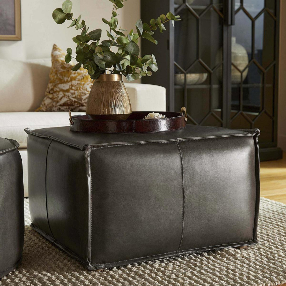 Lusso Ottoman or Stool  Grey   Transitional   Footstools And Ottomans   by Lighting New York  Houzz