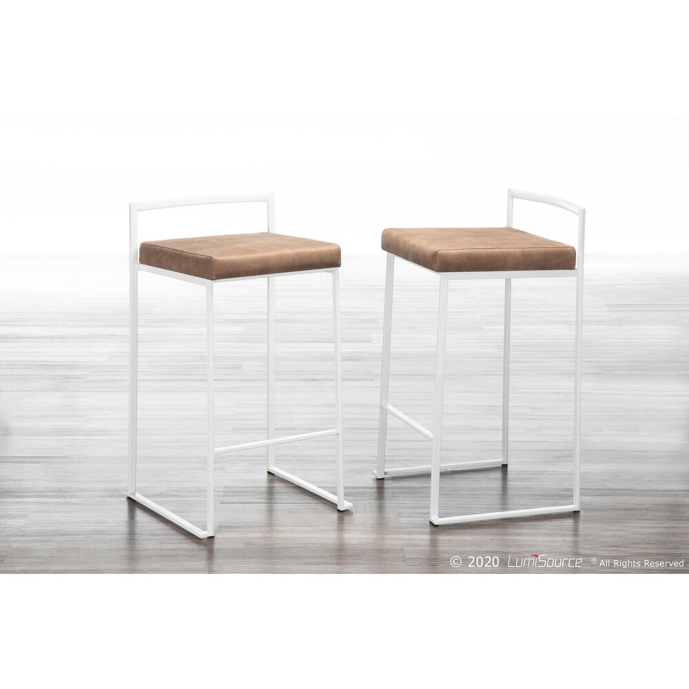 Contemporary Stackable Counter Stool with Faux Leather Cushion   Set of 2