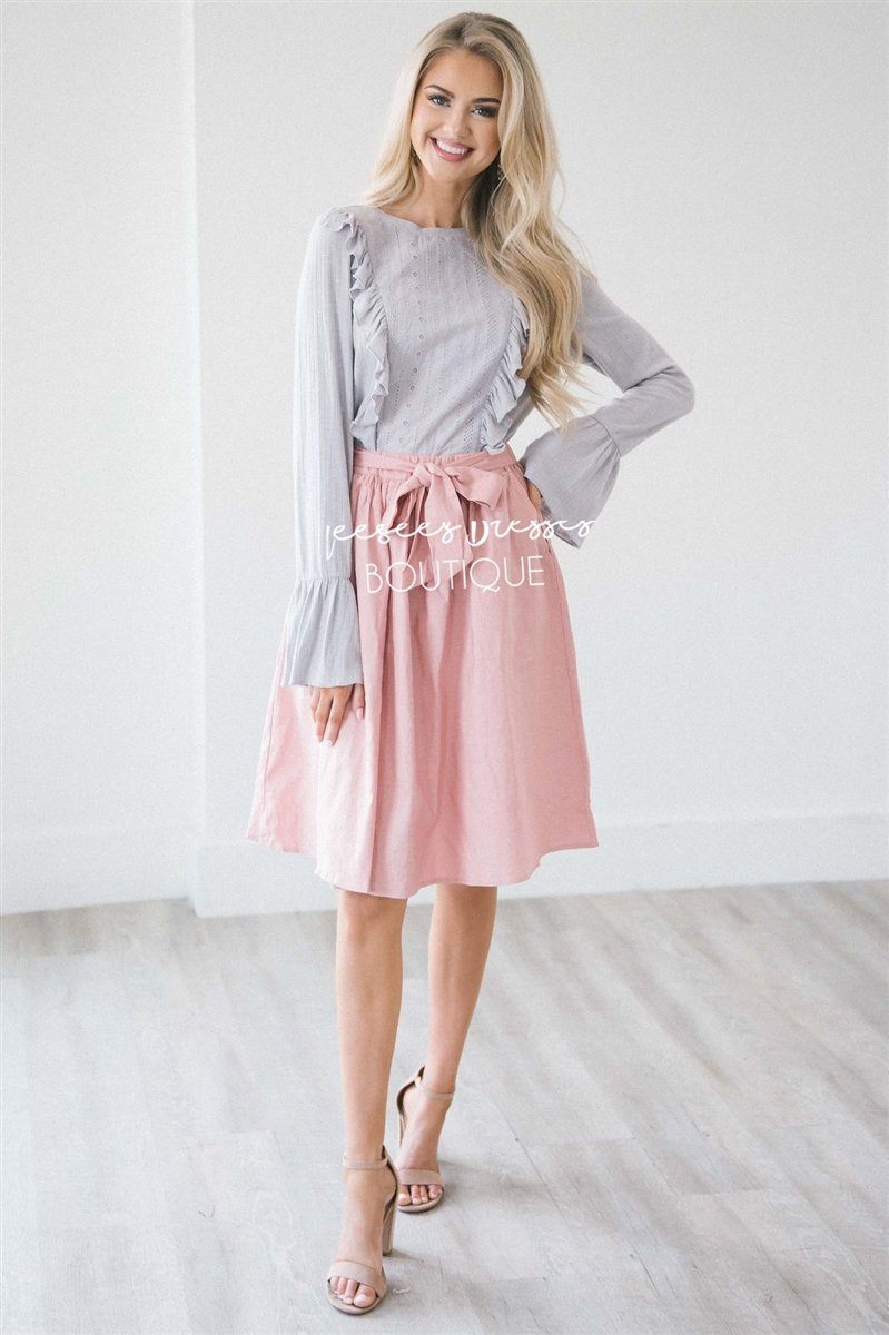 Ruffle Front Eyelet Bell Sleeve Top