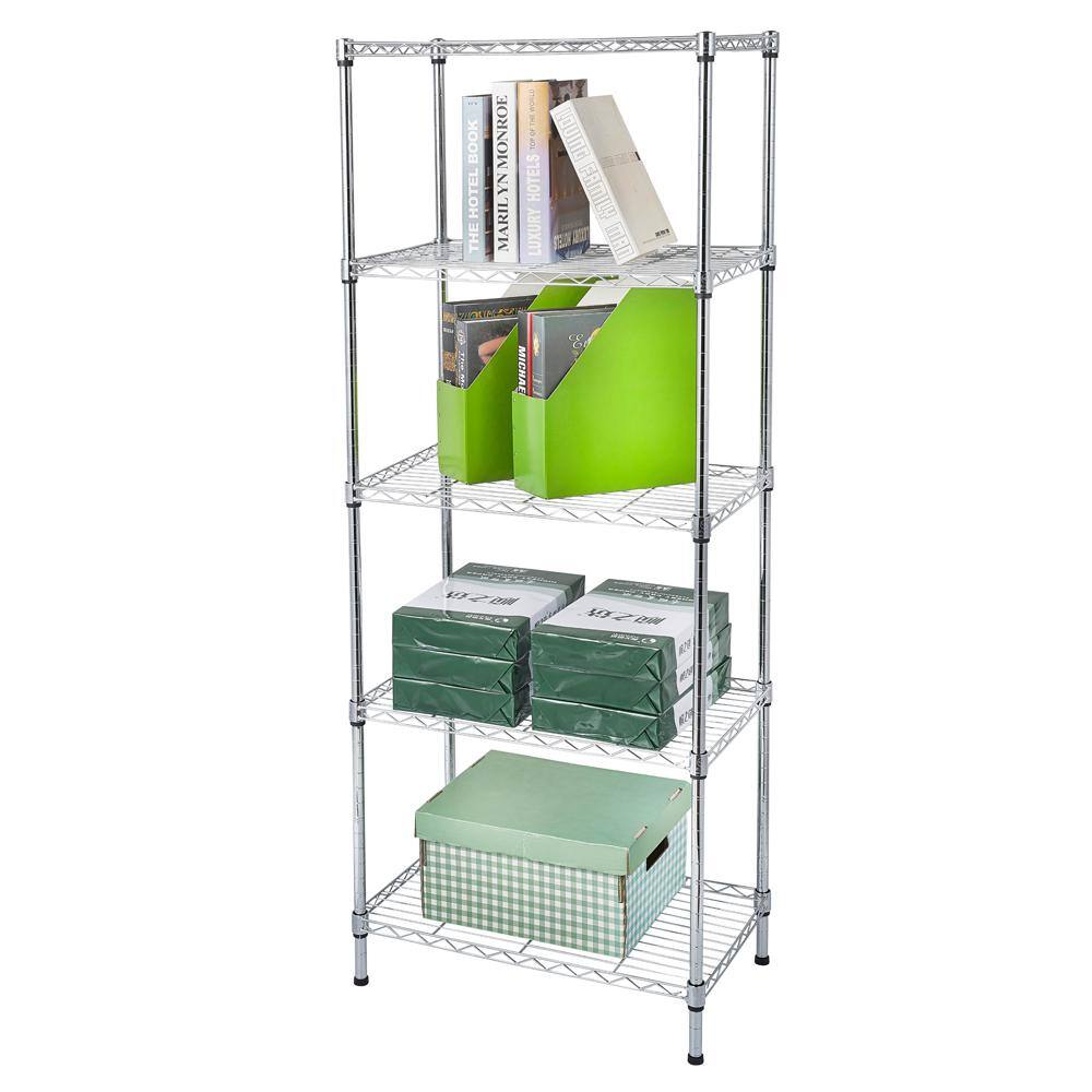 Karl home Chrome 5-Tier Metal Freestanding Garage Storage Shelving Unit (13.78 in. W x 59 in. H x 23.62 in. D) 302992573280