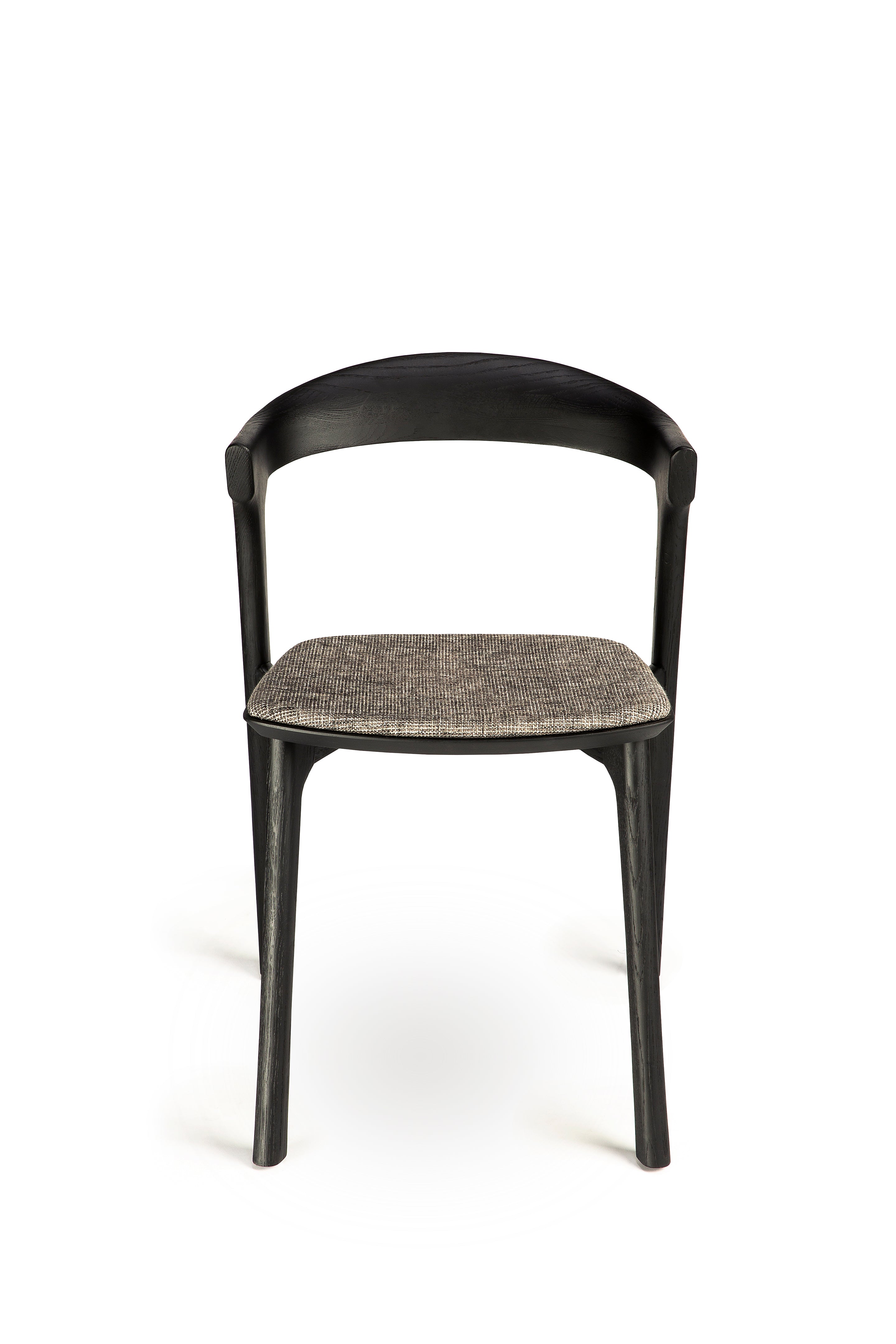 Oak Bok Black Dining Chair - Grey Upholstery - Varnished