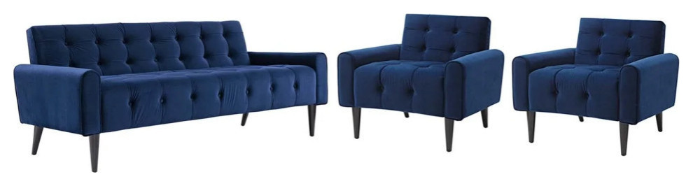 Elsie Navy Living Room Set Performance Velvet 3 Piece Set   Contemporary   Living Room Furniture Sets   by Rustic Home Furniture Deco  Houzz