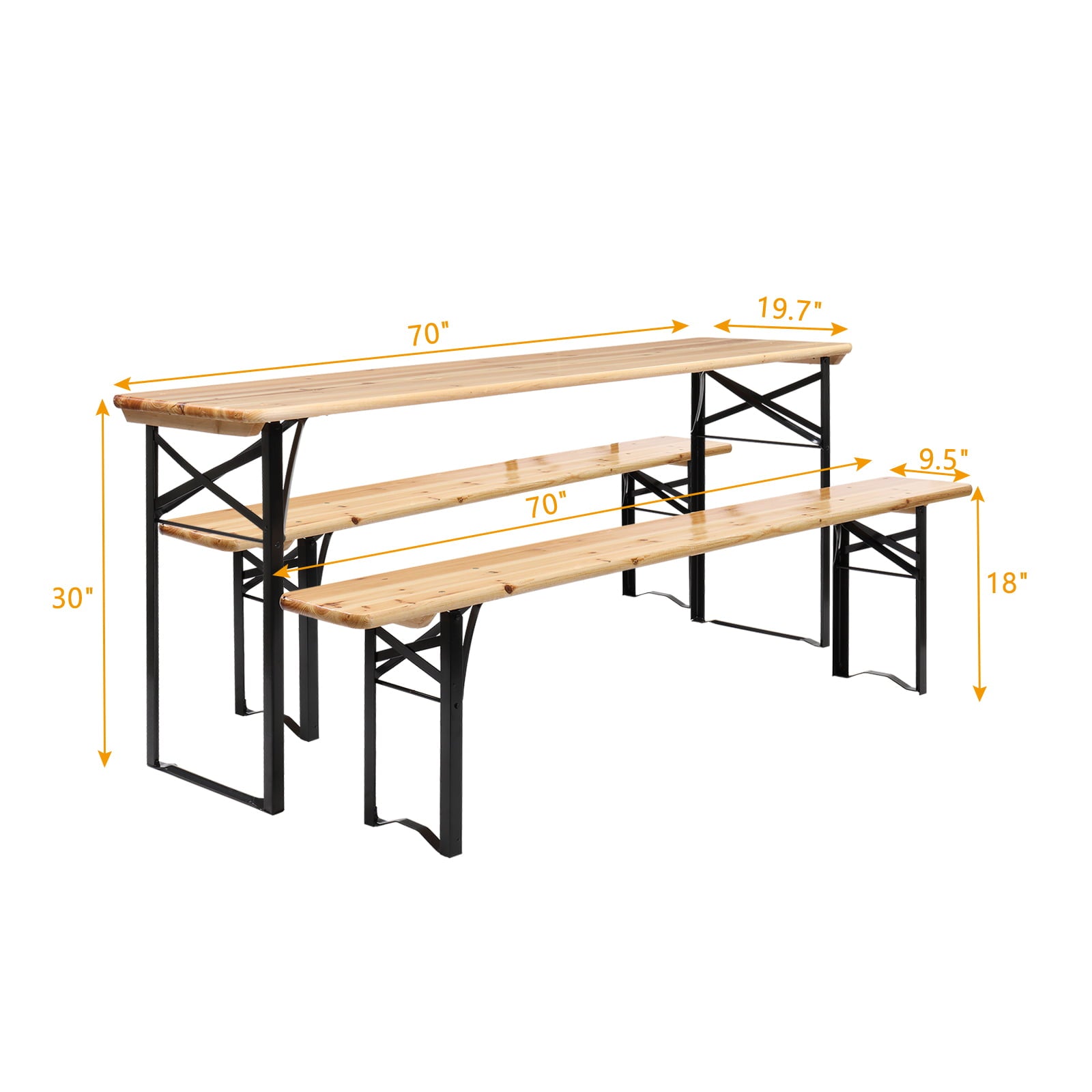 Picnic Combo 3Pcs Set， 5.8Ft Wood Table And Bench Set，Capacity Up To 6 People