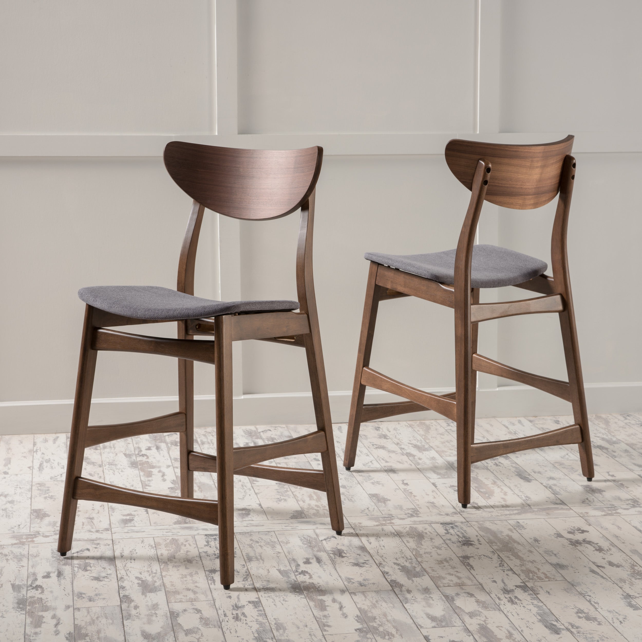 Molle Walnut Finish Mid-Century Modern 24-Inch Counter Stools (Set of 2)