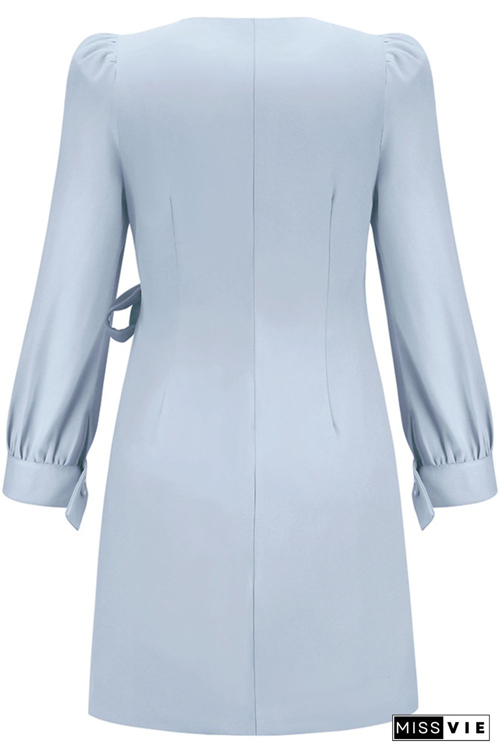 Long Sleeve V Neck Twist Knot Plain Mini Dress