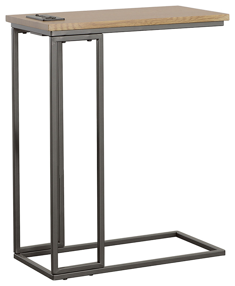 Rudy Snack Table With Power Outlet Gunmetal and Natural   Modern   Side Tables And End Tables   by Modon  Houzz