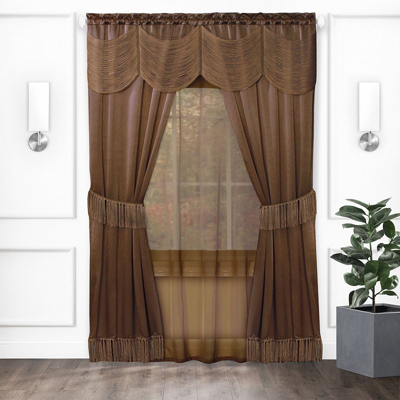 Kate Aurora Satin Chic Complete Attached Window Curtain， Tiebacks and Valance Set