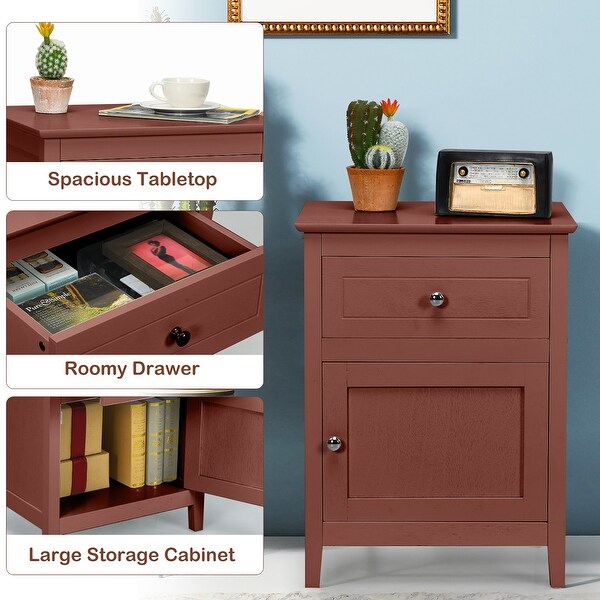 Nightstand with Drawer Accent Side End Table Storage Cabinet