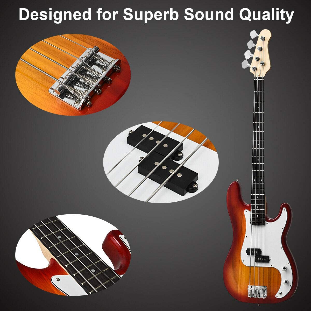 Full Size Electric 4 String Bass Guitar for Beginner Complete Kit