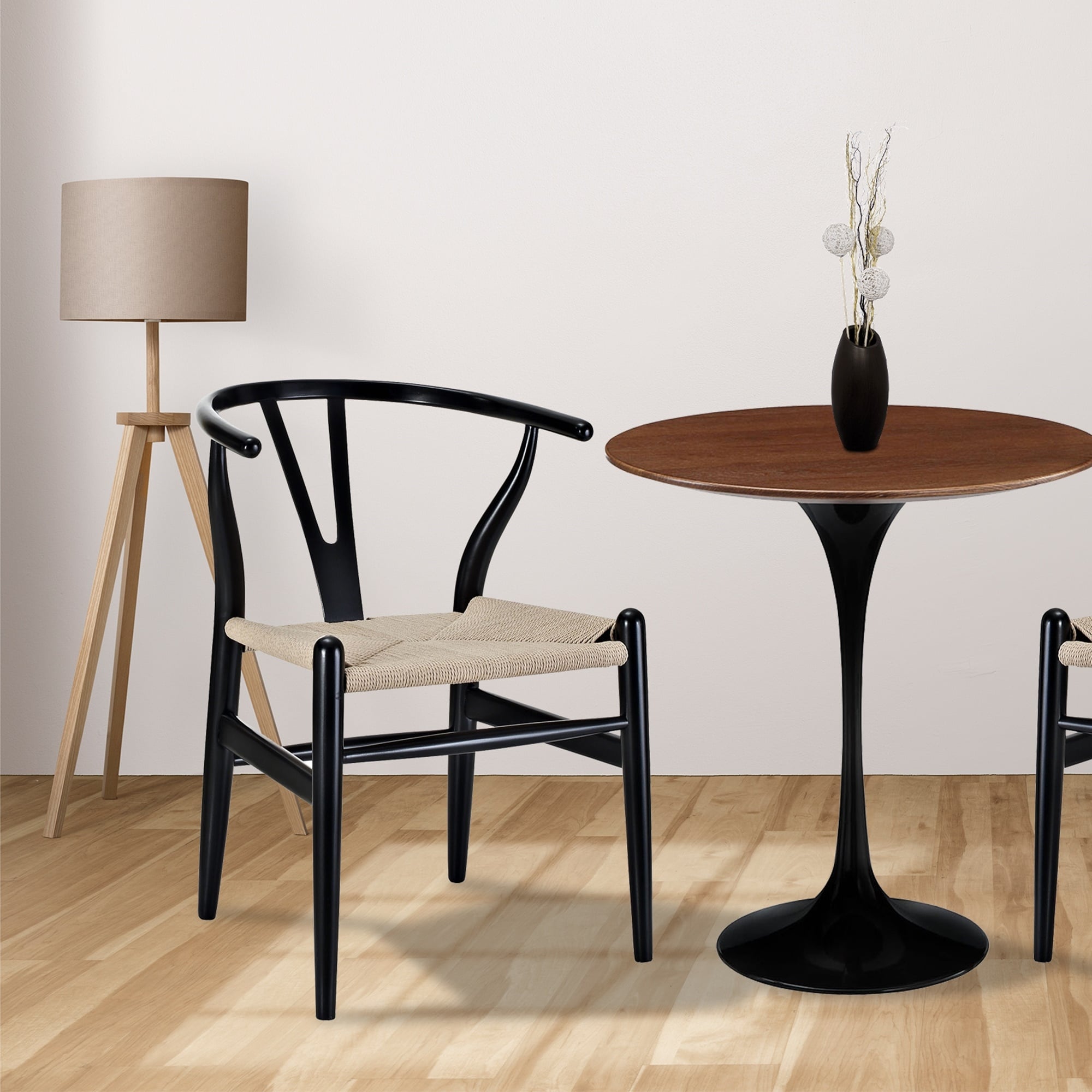 Novato Mid Century Modern Curved Black Wooden Arm Dining Chair