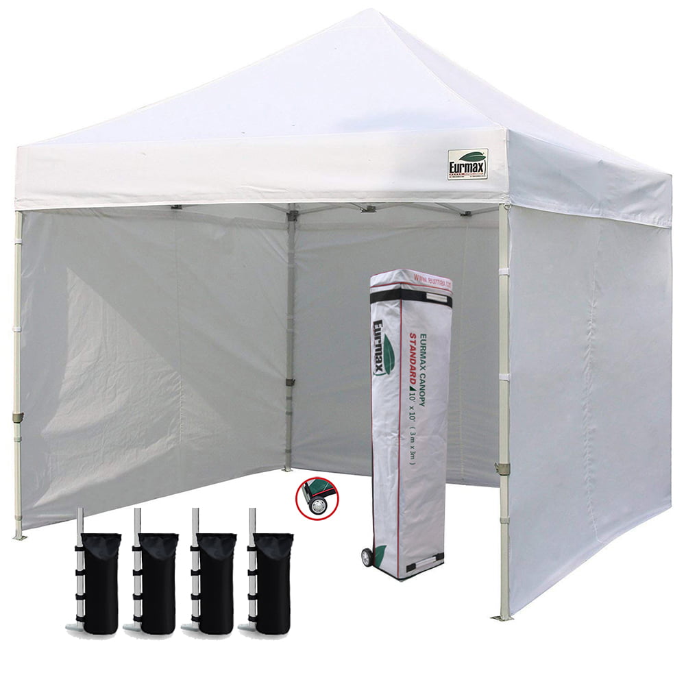 Eurmax Canopy 10' x 10' White Pop-up and Instant Outdoor Canopy with 4 Zipper Sidewalls