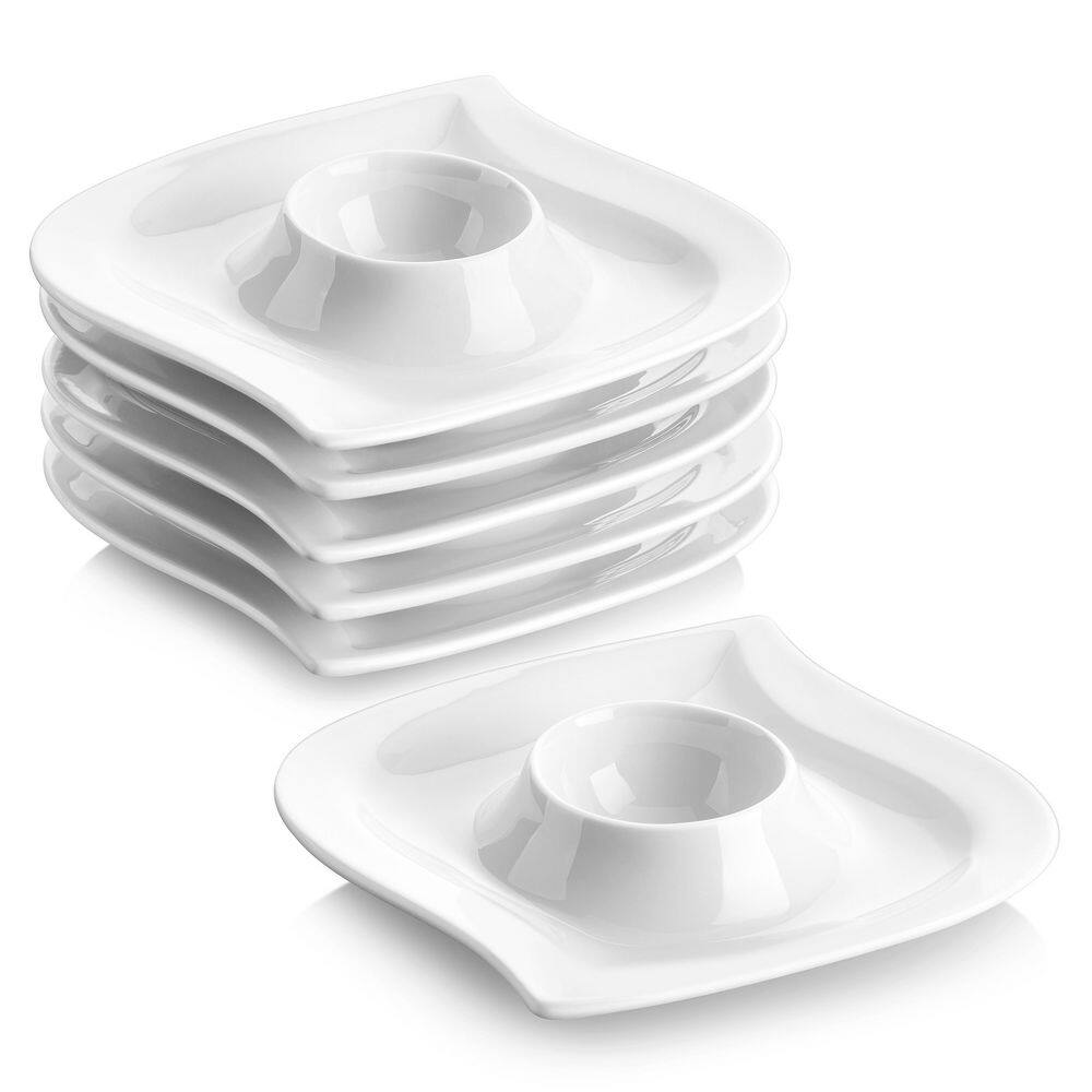 MALACASA Elvira White Porcelain Egg Cup Holders (Set of 6) ELVIRA-6ES