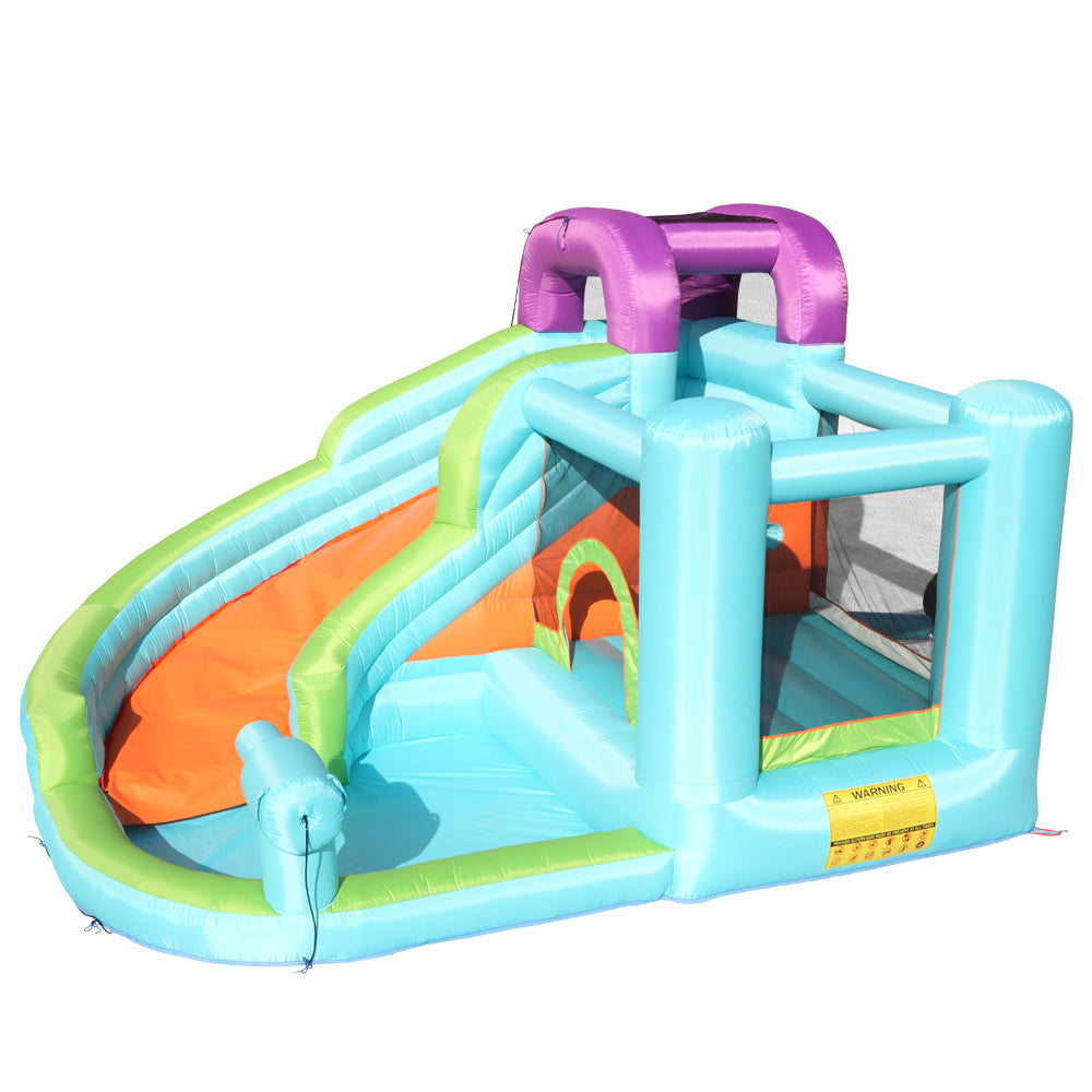 New Inflatable Bounce Room, Slide with Pool Area, Climbing Wall, Large Jumping Area, 420D Oxford Cloth PVC Without Fan - Blue