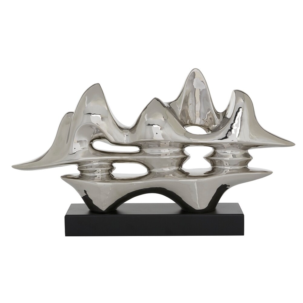 Silver Porcelain Contemporary Sculpture Abstract 14 x 25 x 5   25 x 5 x 14