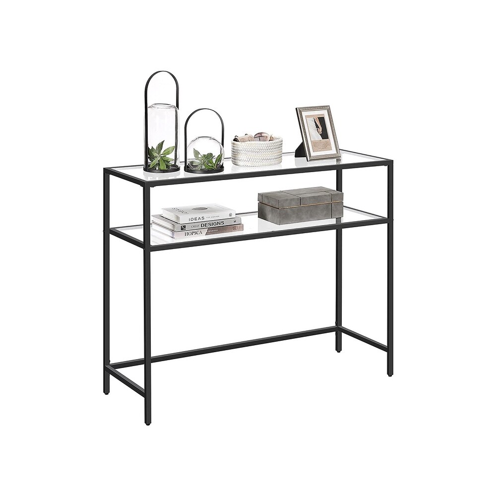 VASAGLE Console Table Modern Sofa or Entryway Table Tempered Glass Table Metal Frame 2 Shelves Adjustable Feetfor Living Room