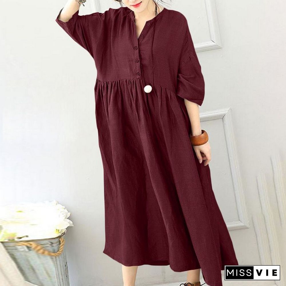 Spring Cotton Literary Leisure Solid Color Loose Cardigan Pullover Black Dresses