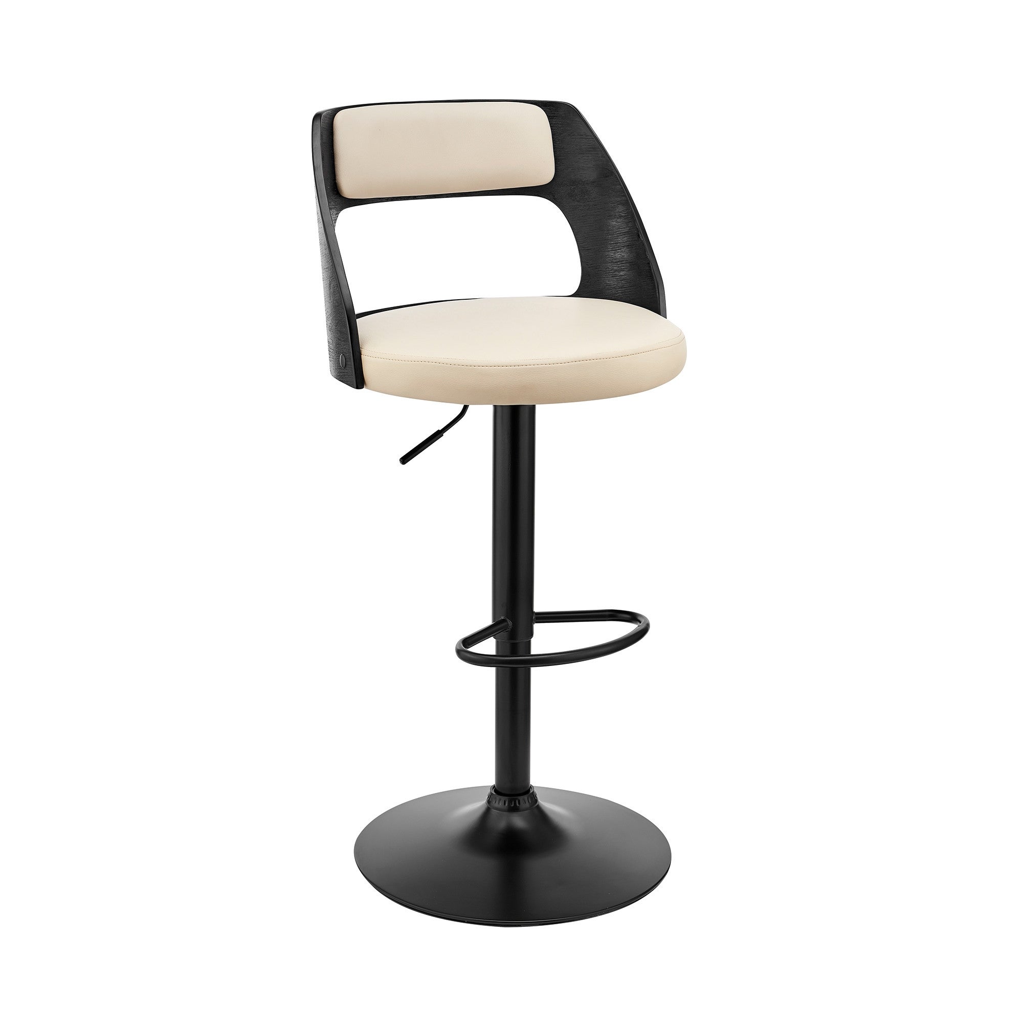 Cream Upholstered Black Base Adjustable Swivel Bar Stool - 44