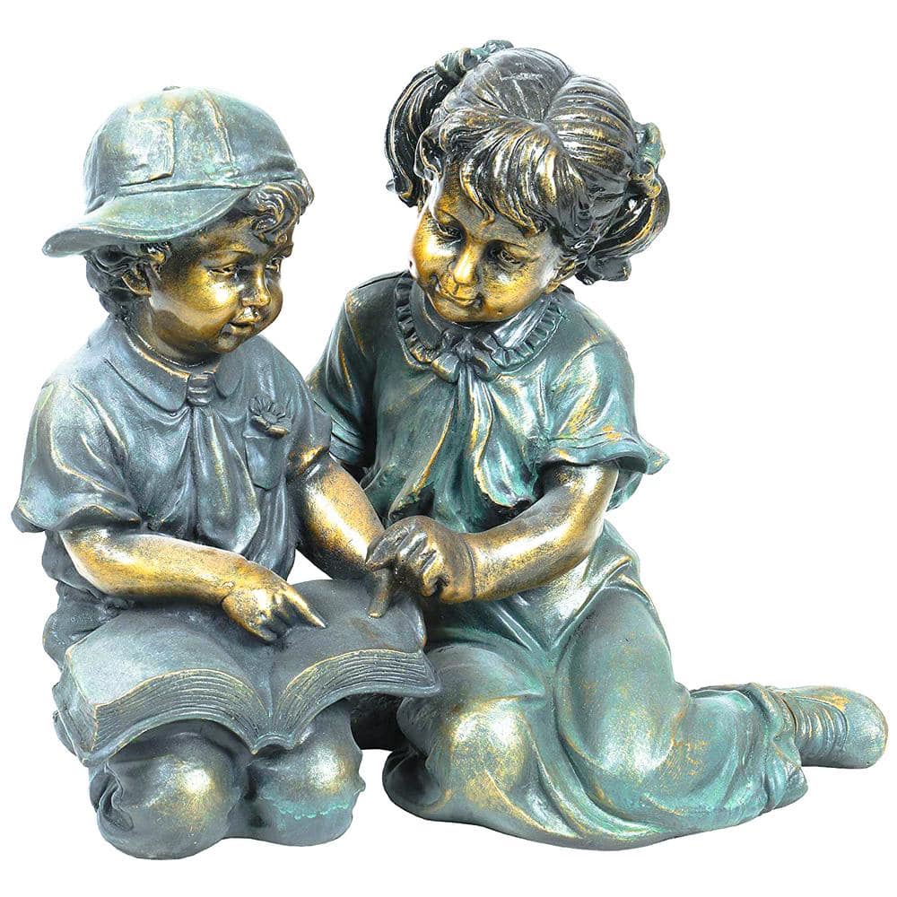 Alpine Corporation 2-Piece Indoor/Outdoor Girl and Boy Reading Statue Set Yard Art Decoration GXT258A