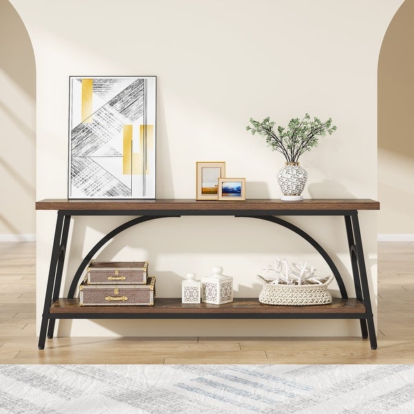 70.8” Extra Long Console Table， Narrow Sofa Tables Entryway Table for with 2 Tier Storage Shelves