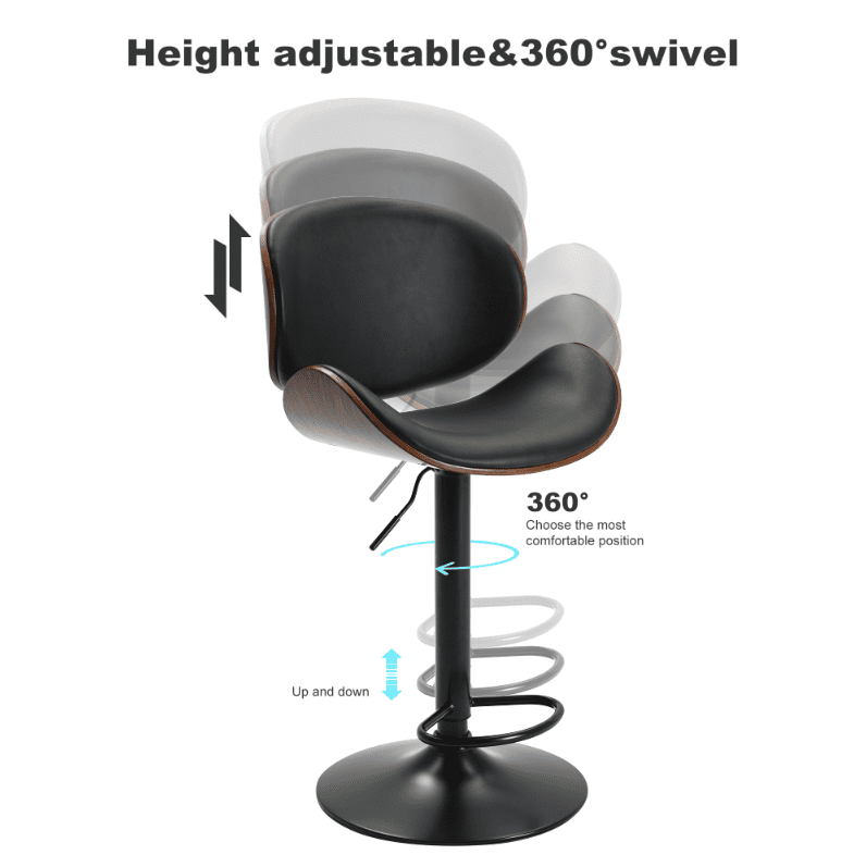 2 Pack Swivel Barstools PU Leather Swivel Barstool， Low Back Kitchen Stool Bentwood Dining Chair Set of 2 with Height Adjustable， BlackandBrown