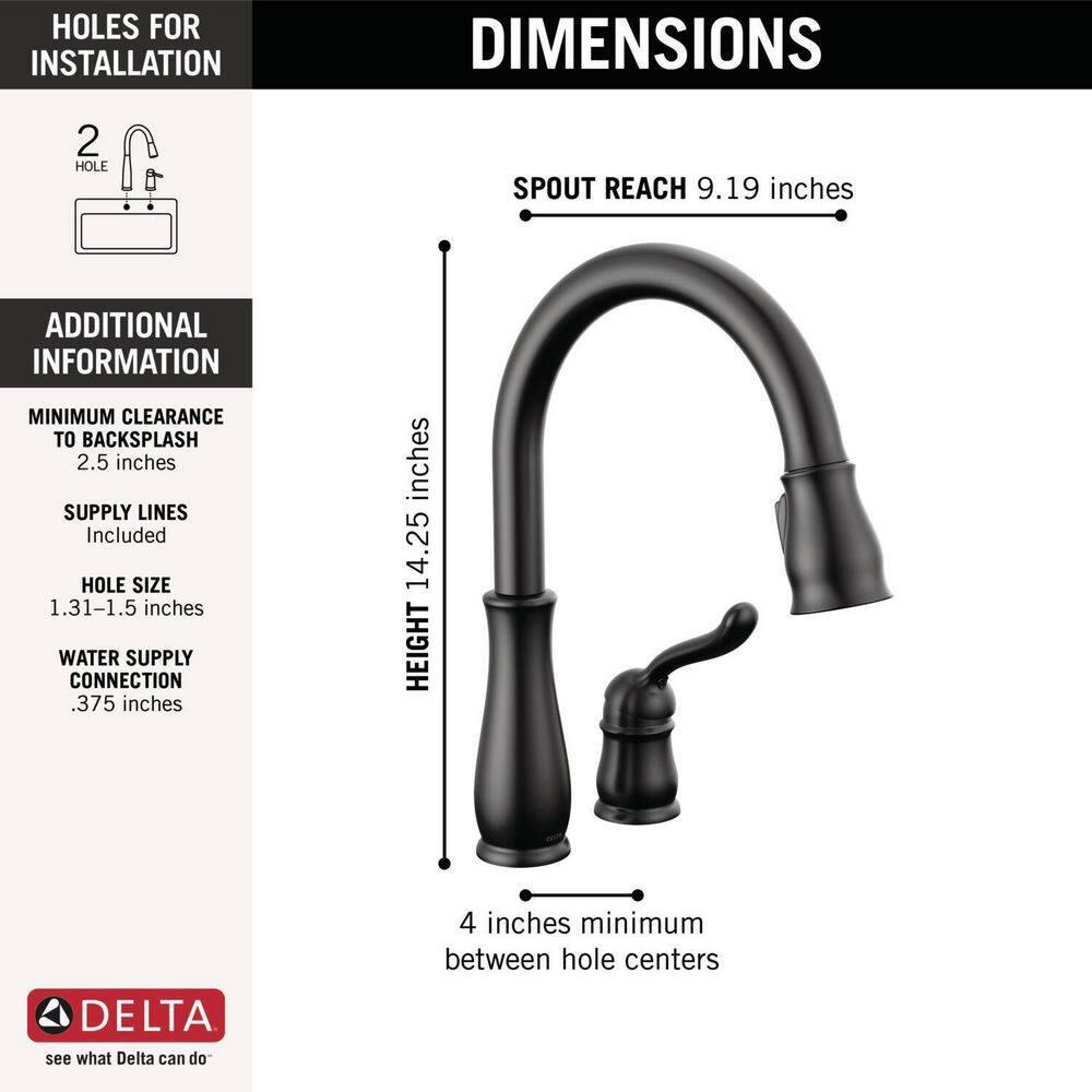 Delta Leland Single-Handle Pull-Down Sprayer Kitchen Faucet in Matte Black 978-BL-DST