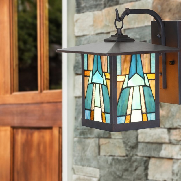 1 light Aqua Mission Style Outdoor Wall Lantern Sconce Bronze River Of Goods