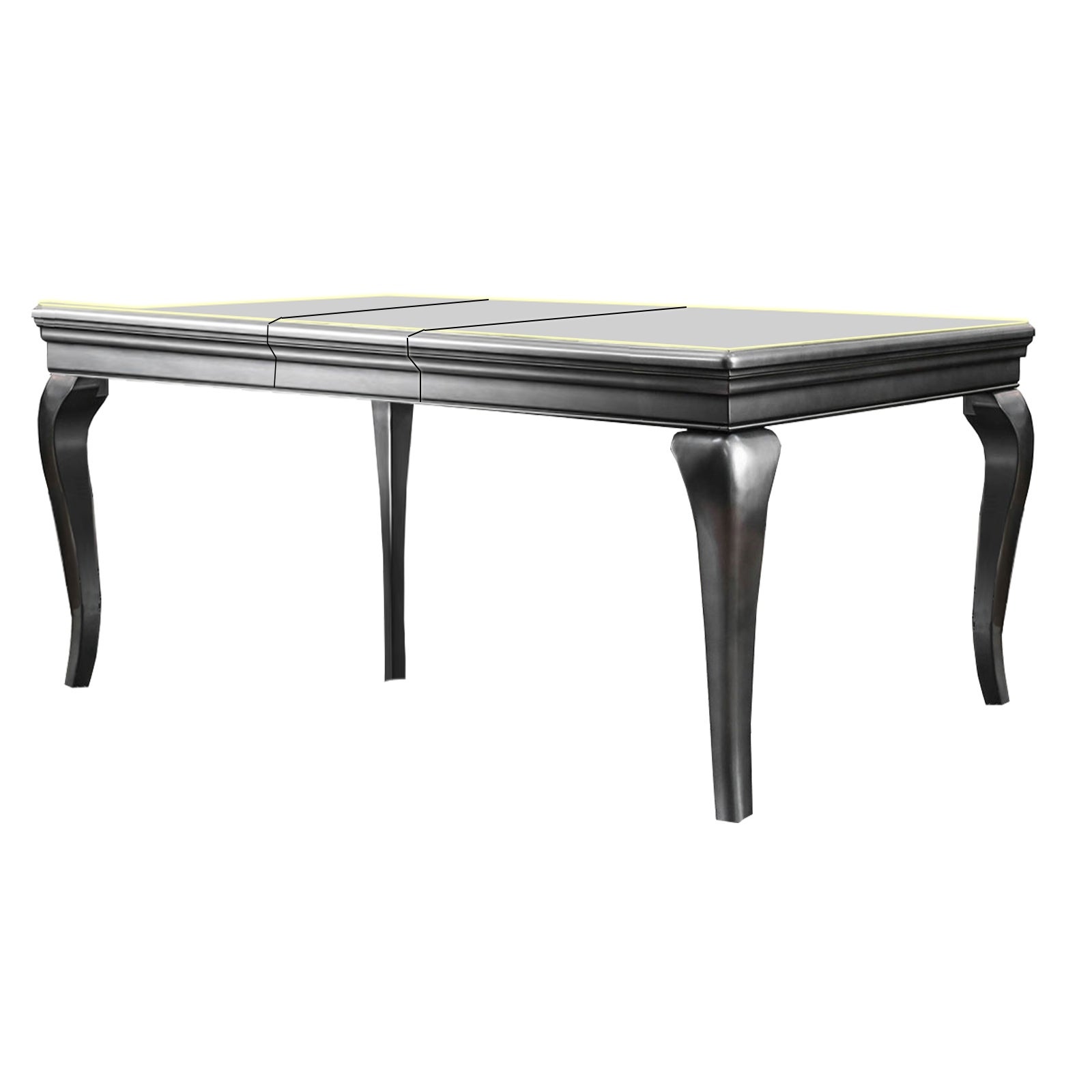 Wood and Mirror Dining Table with Extendable Leaf， Gray and Silver