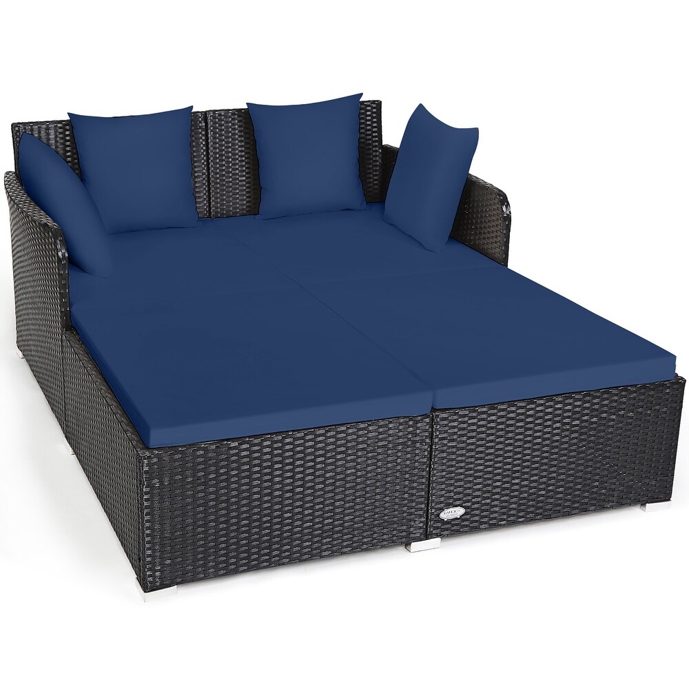 Costway Outdoor Patio Rattan Daybed Pillows Cushioned Sofa Furniture   See details