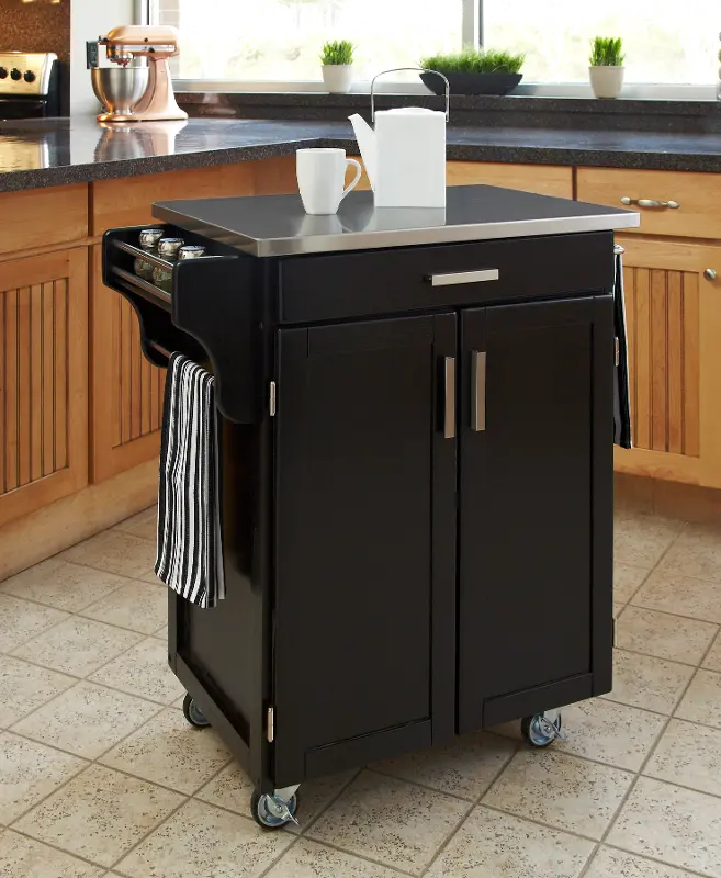 Black Kitchen Cart with Stainless Steel Top - Create-a-Cart