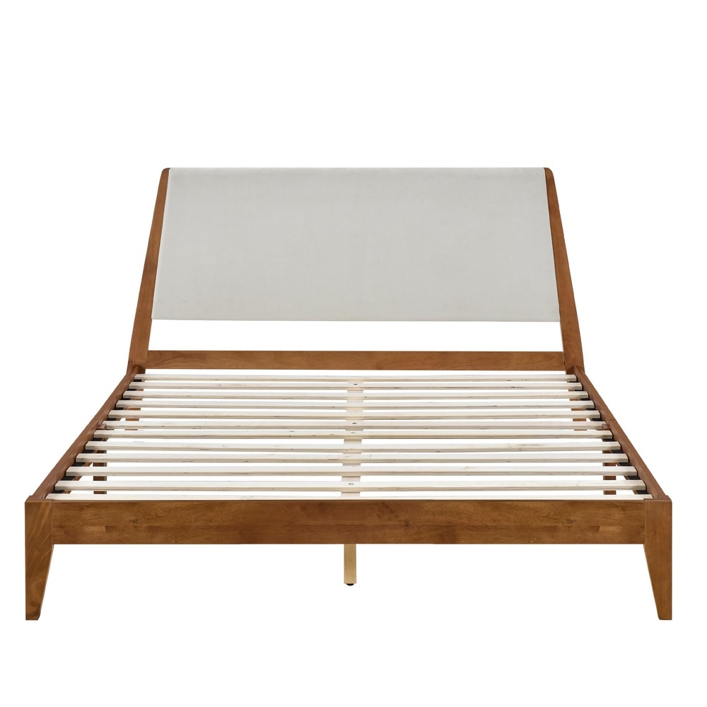 Oliver Beige and Walnut Wood Queen Platform Bed Frame