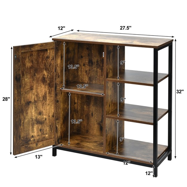 Tangkula Storage Cabinet Multipurpose 3 Open Shelf amp Door With Freestanding Cupboard