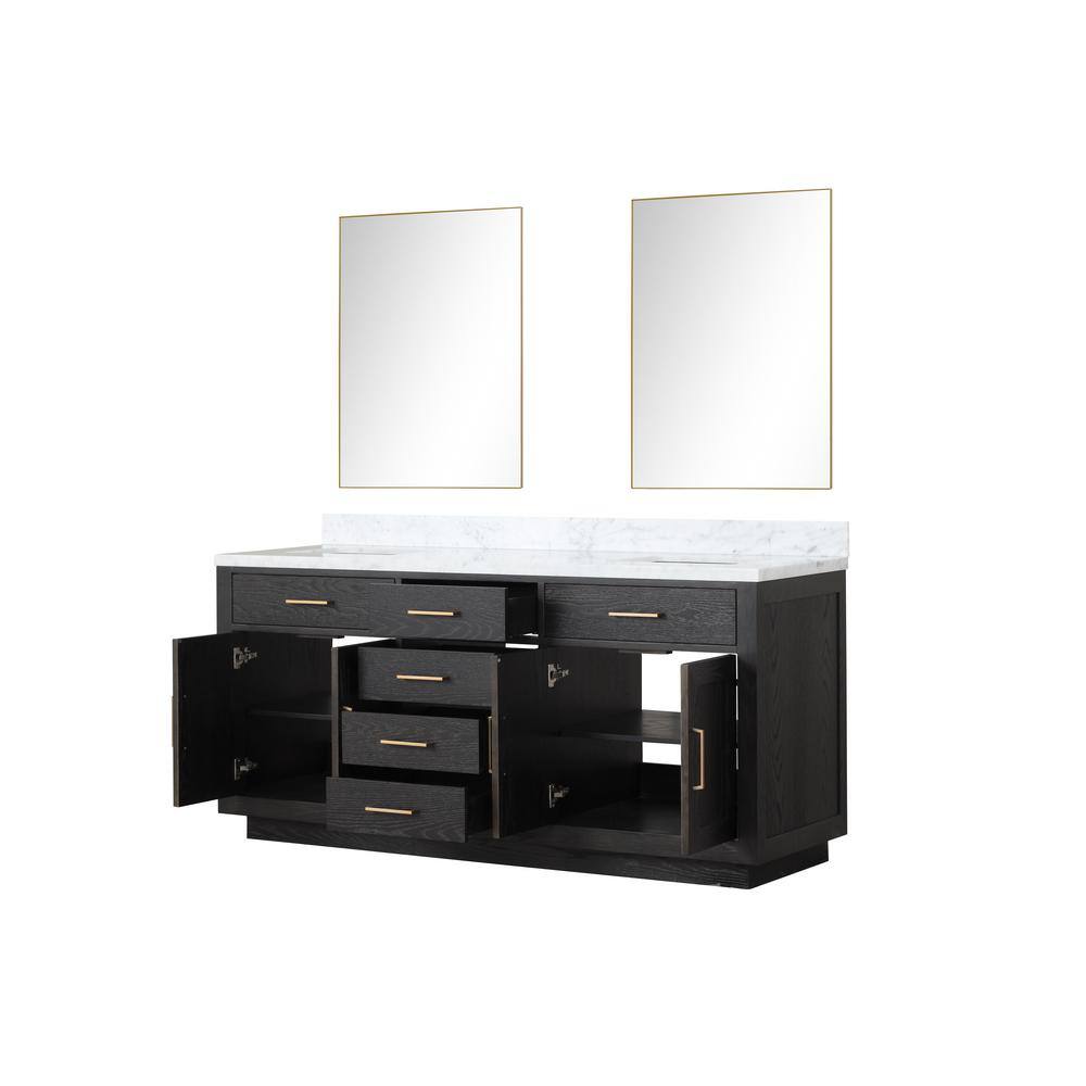 Lexora Condor 72 in W x 22 in D Black Oak Double Bath Vanity Carrara Marble Top and 34 in Mirrors LVCO72DJ110