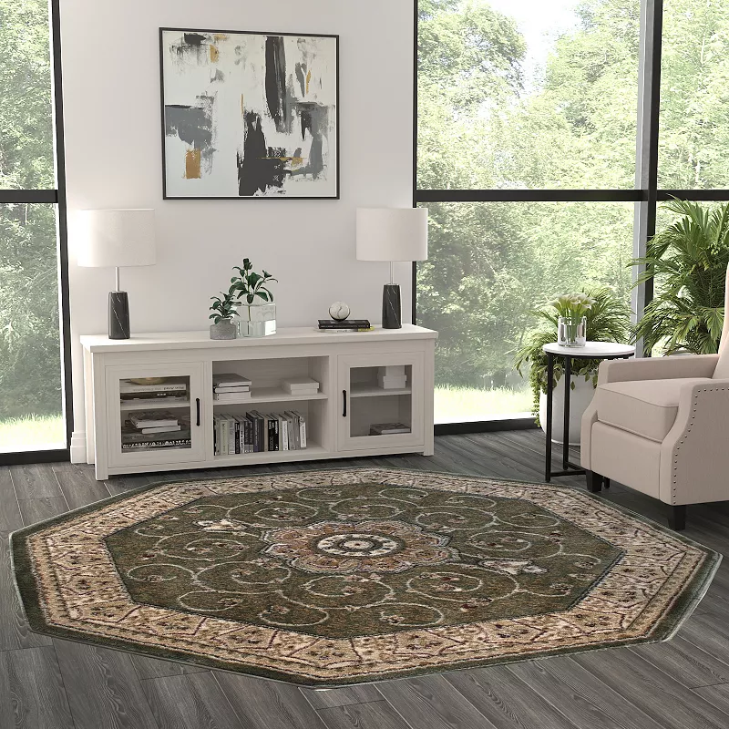 Masada Rugs Masada Rugs 7'x7' Traditional Octagon Area Rug in Green - Design B404