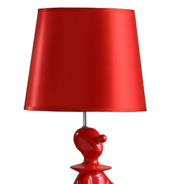 Fabric Shade Table Lamp with Polyresin Sitting Clown Base， Red